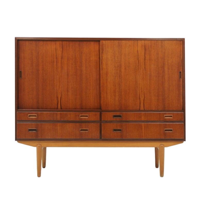 Danish Modern Teak Tall Sideboard Cabinet