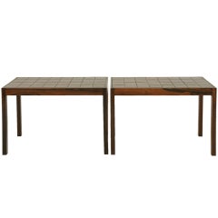 Pair Rosewood Tile Top Tables