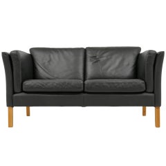 Danish Black Leather 2 Seat Sofa