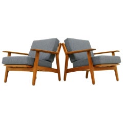 Pair Oak Framed Lounge Chairs