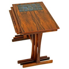 Rosewood Danish Modern Nesting Tables with Tiles