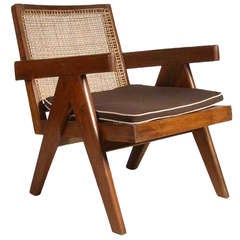 Pierre Jeanneret Caned Teak Easy Armchair from Chandigarh, India