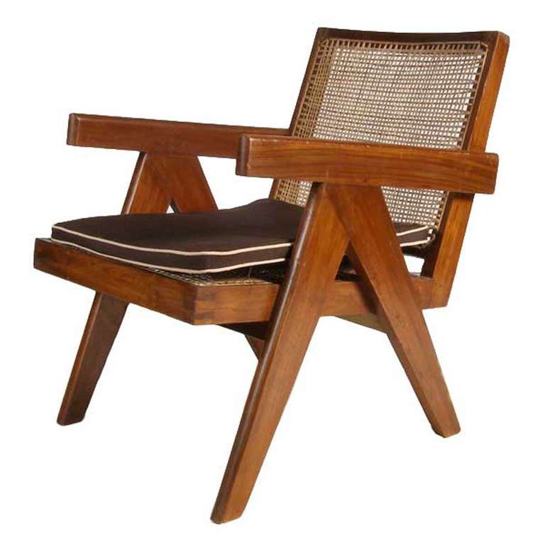 Indian Pierre Jeanneret Caned Teak Easy Armchair from Chandigarh, India