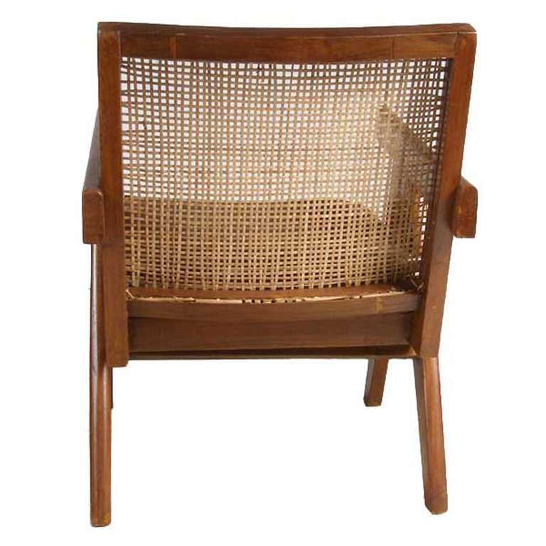 Mid-Century Modern Pierre Jeanneret Caned Teak Easy Armchair from Chandigarh, India