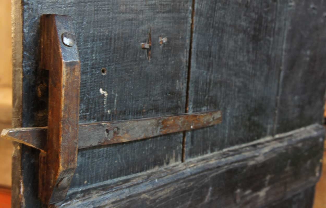Rare English Baroque Iron Mounted Elm Three-Plank Single Door 1