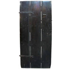 Rare English Baroque Iron Mounted Elm Three-Plank Single Door