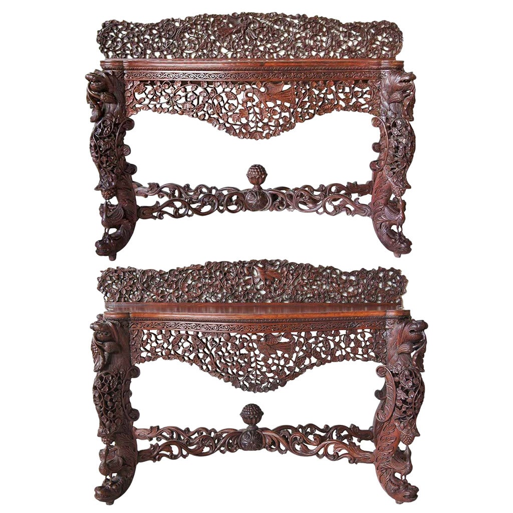Pair of Indo-Portuguese Rosewood Console Tables