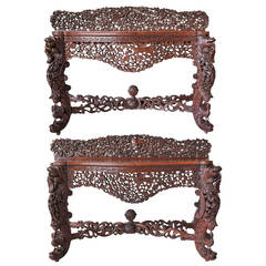 Antique Pair of Indo-Portuguese Rosewood Console Tables