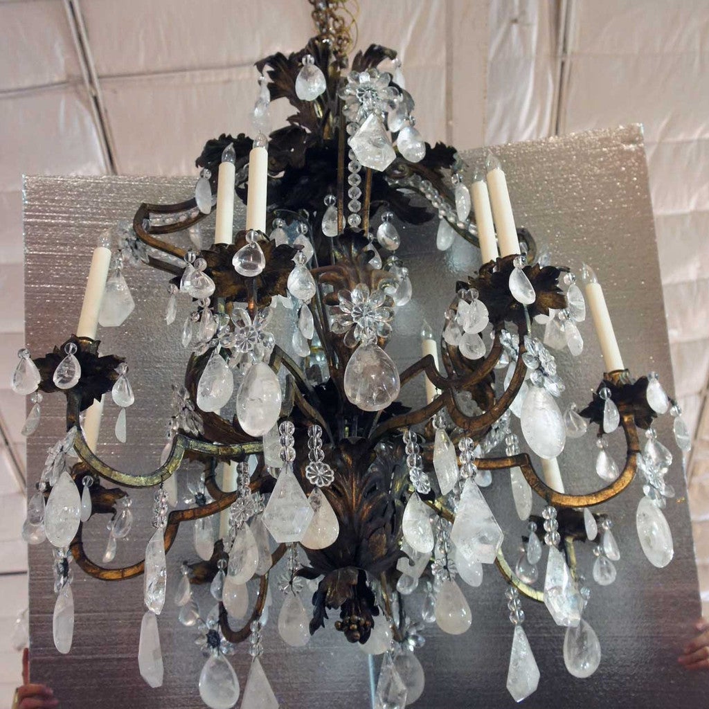 Nesle Louis XV Style Wrought Iron and Rock Crystal Twelve-Light Chandelier For Sale 4
