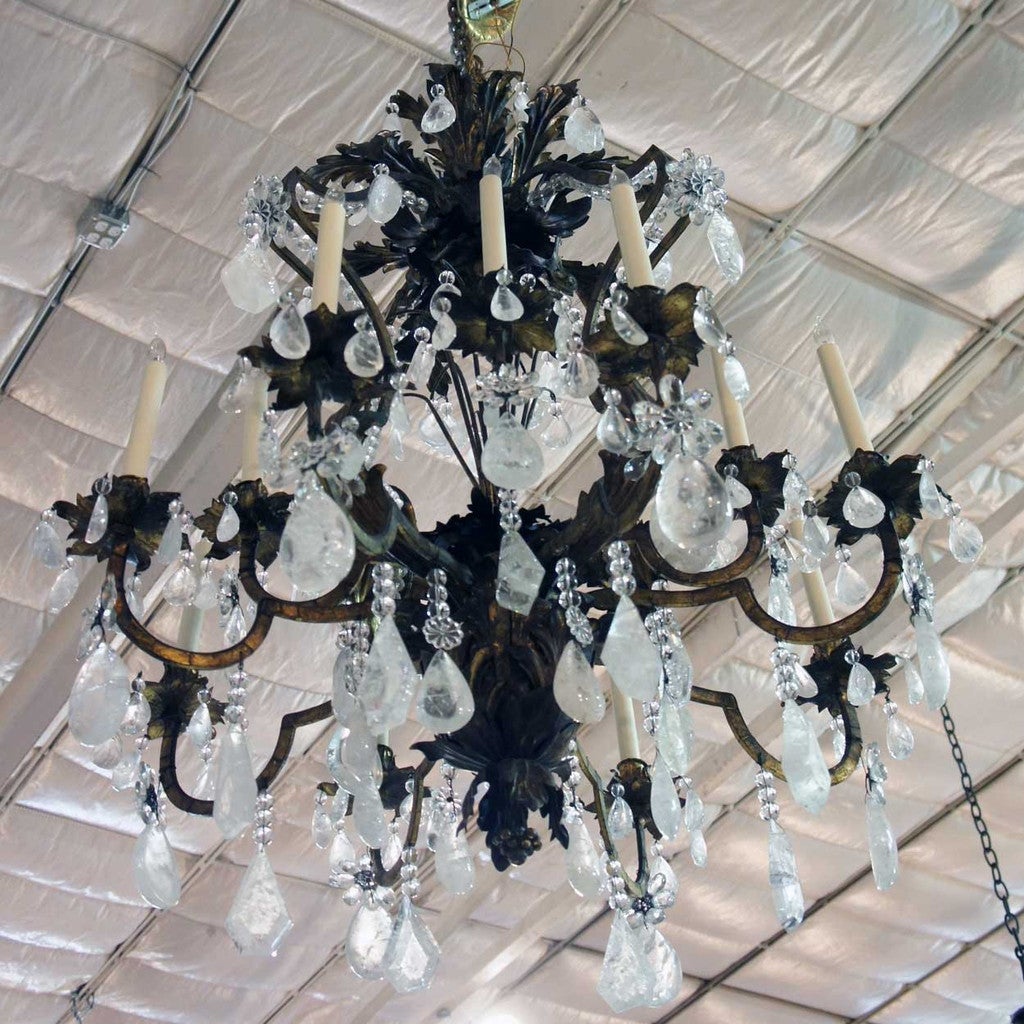 Nesle Louis XV Style Wrought Iron and Rock Crystal Twelve-Light Chandelier For Sale 3