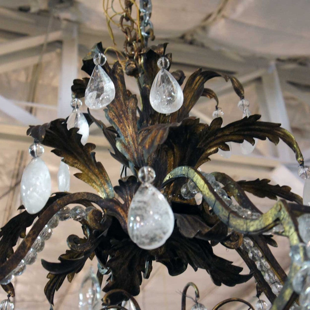 Nesle Louis XV Style Wrought Iron and Rock Crystal Twelve-Light Chandelier In Excellent Condition For Sale In Denver, CO