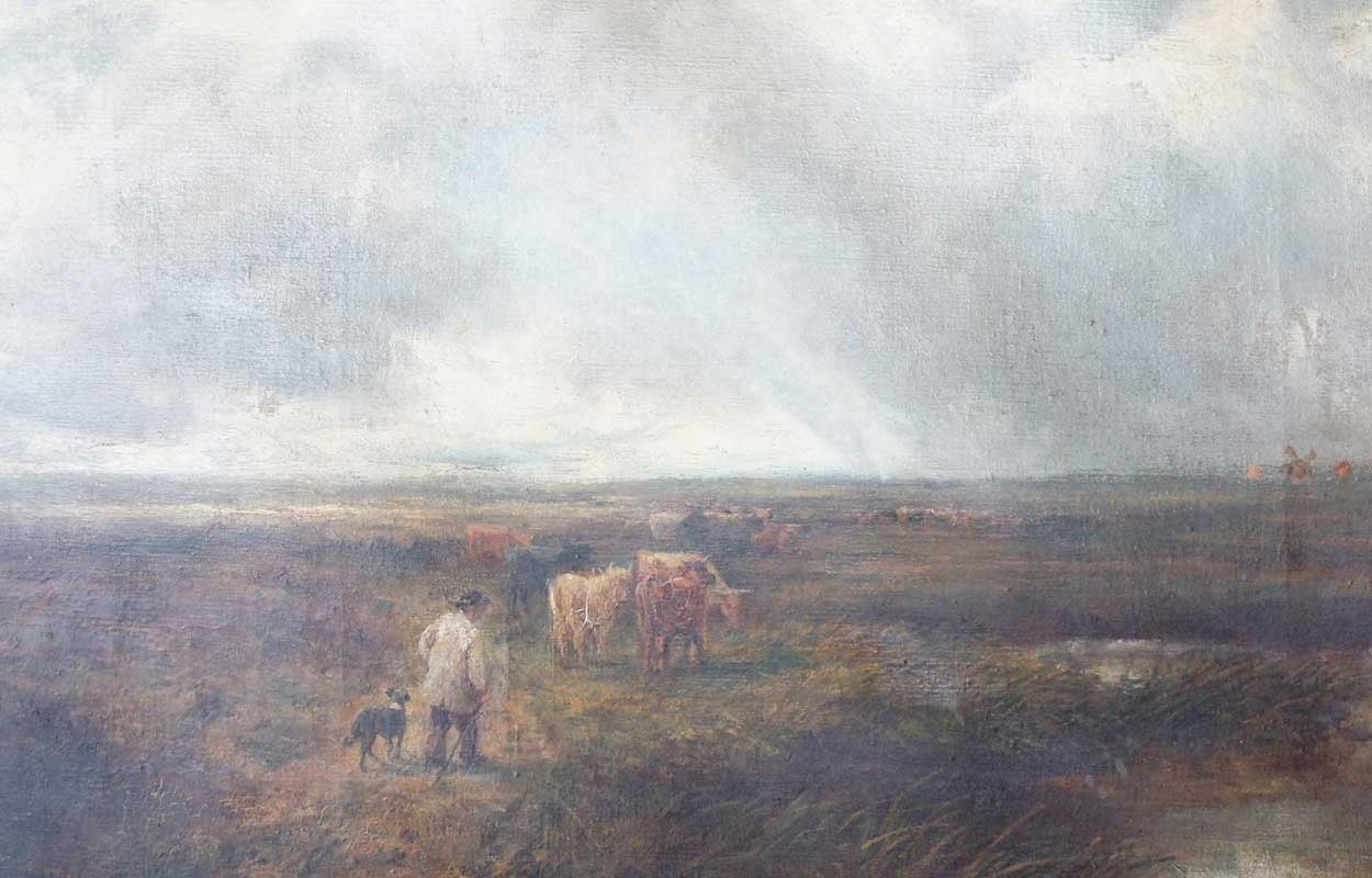 English Edmund Morison Wimperis, Oil on Canvas Painting, Cattle Droving on the Heath For Sale