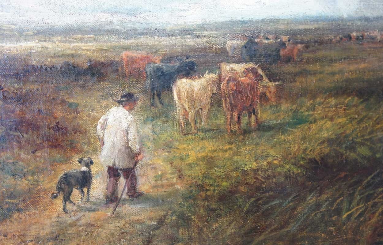 Late 19th Century Edmund Morison Wimperis, Oil on Canvas Painting, Cattle Droving on the Heath For Sale