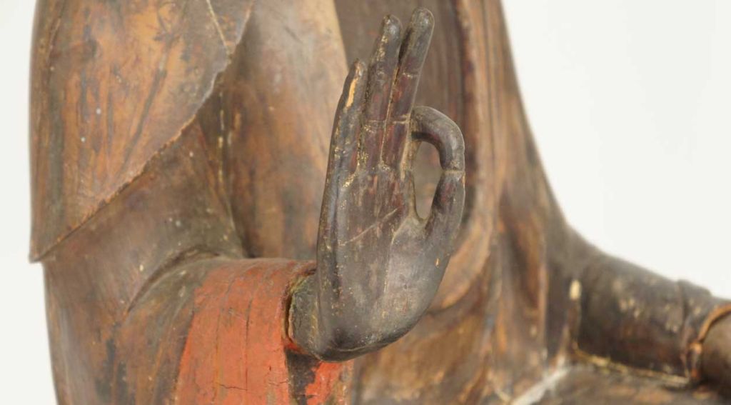 18th Century and Earlier Japanese Edo Period Lacquered Pine Seated Amida Buddha