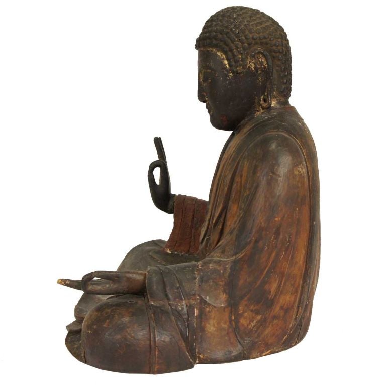 Japanese Edo Period Lacquered Pine Seated Amida Buddha 3