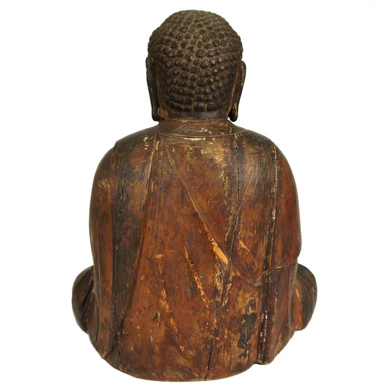 Japanese Edo Period Lacquered Pine Seated Amida Buddha 5