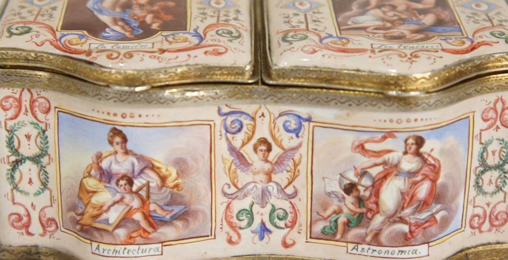 French Baroque Gilt Silver Enamel Double Snuff Box