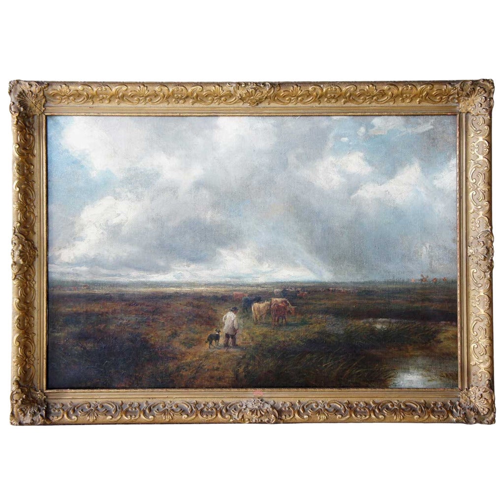 Edmund Morison Wimperis, Oil on Canvas Painting, Cattle Droving on the Heath For Sale