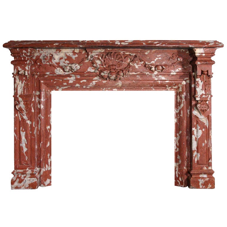 French Louis XIV Style Red Languedoc Marble Fireplace