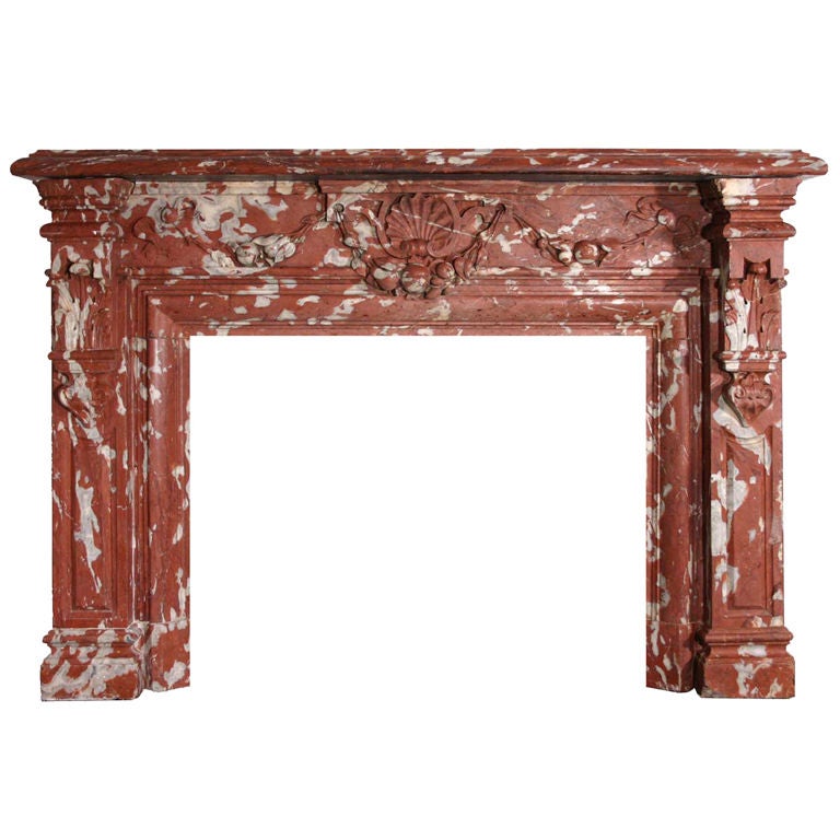 French Louis XIV Style Red Languedoc Marble Fireplace Surround For Sale