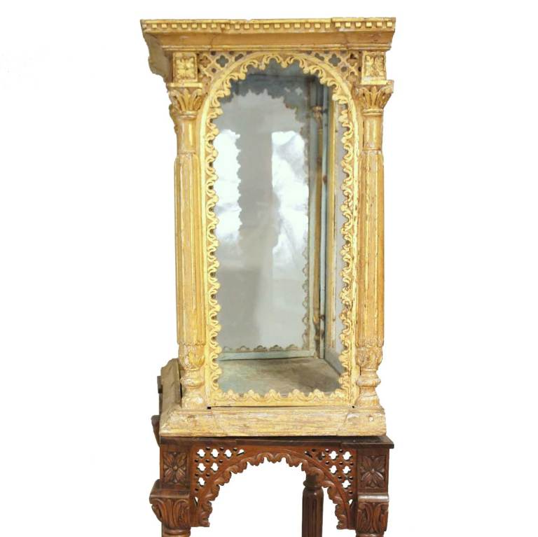Indo Portuguese Gilt Display Cabinet on Custom Rosewood Stand For Sale 1