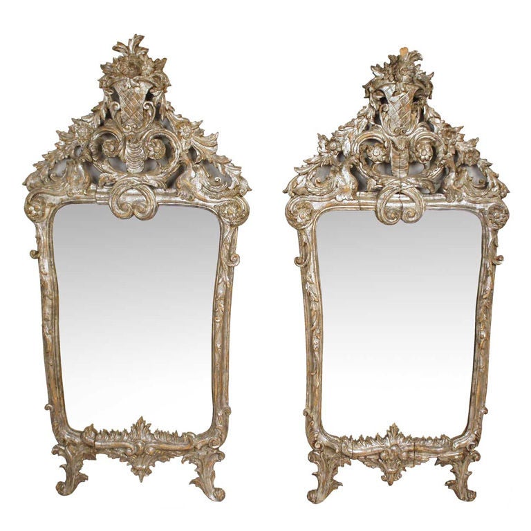 Pair of Italian Baroque Silver Gilt Pier Mirrors For Sale