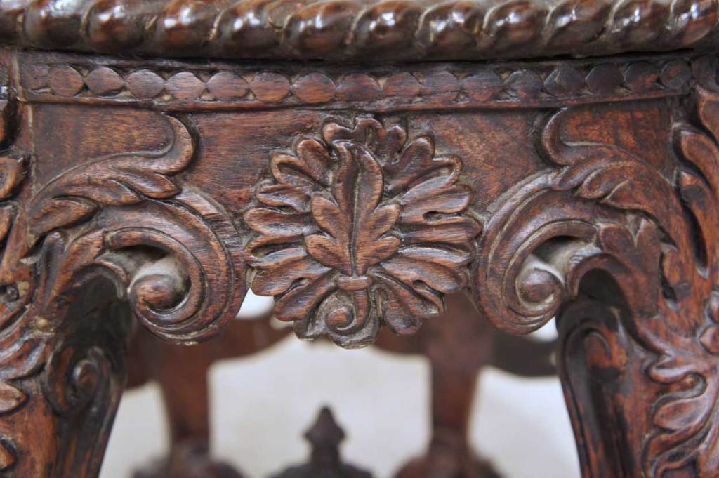 Indo Portuguese Baroque Caned Rosewood Stool 3