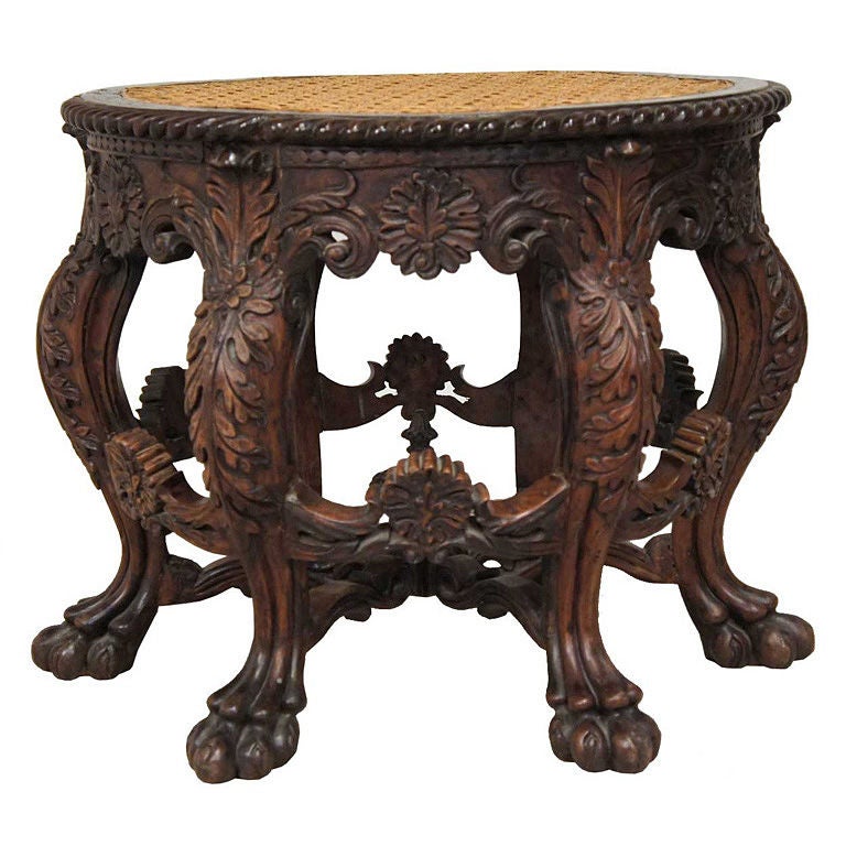 Indo Portuguese Baroque Caned Rosewood Stool