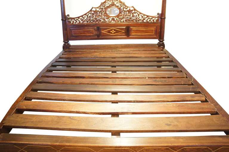 19th Century Anglo Indian Satinwood Inlaid Rosewood Tester Bed