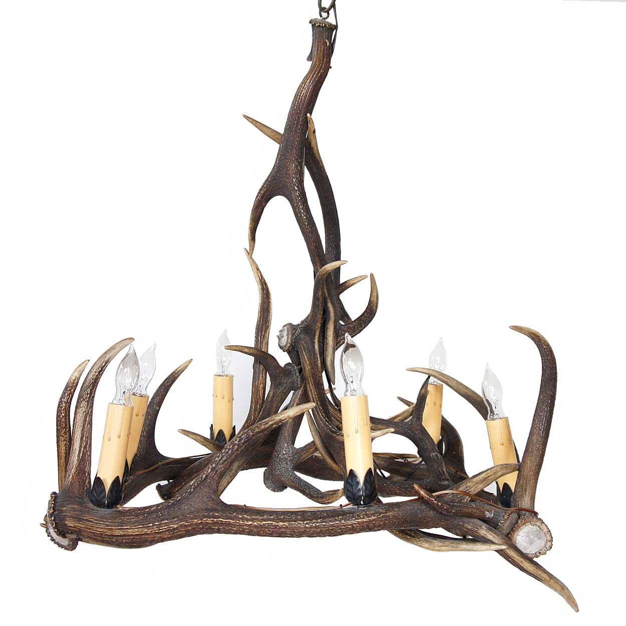French Provincial Antler Six-Light Chandelier