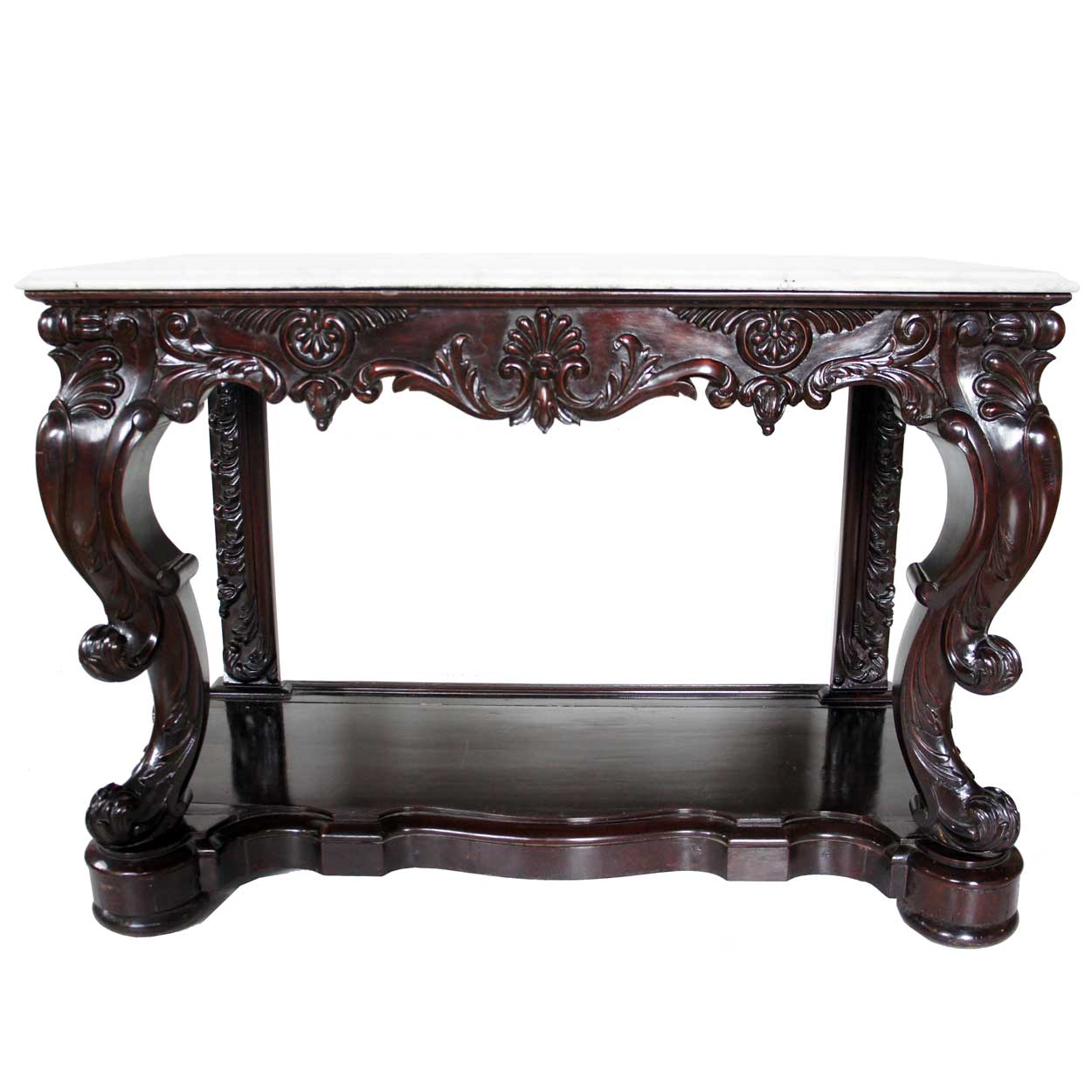 Anglo Indian Rococo Revival Mahogany and Marble Console For Sale