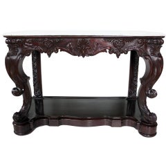 Anglo Indian Rococo Revival Mahogany and Marble Console