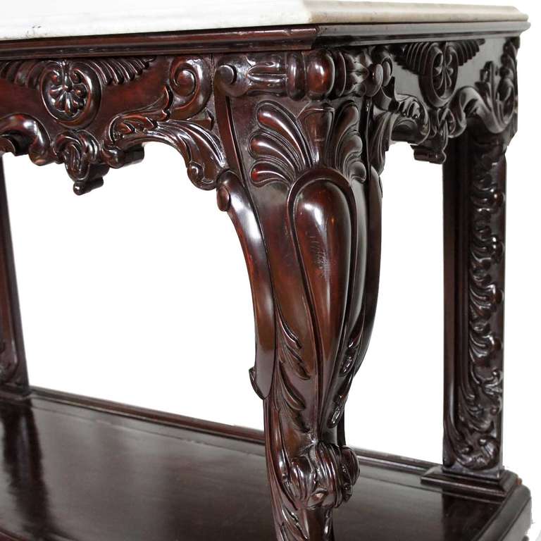 Anglo Indian Rococo Revival Mahogany and Marble Console In Good Condition For Sale In Denver, CO