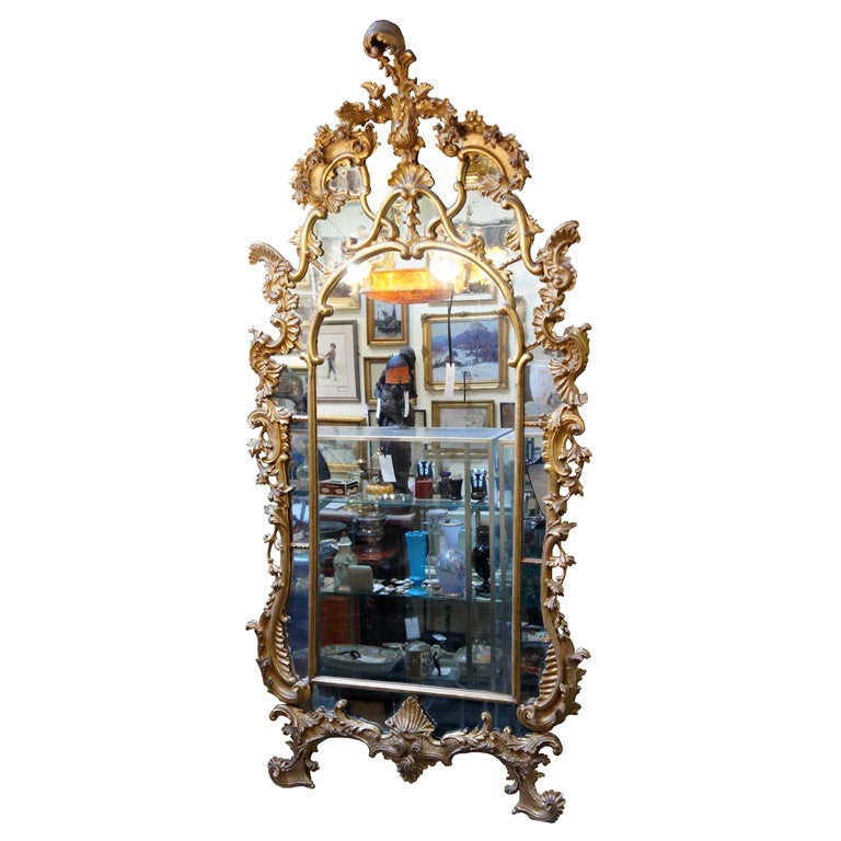 Large Italian Rococo Giltwood Mirror For Sale