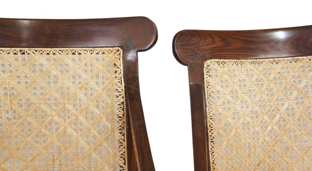 Set of Four Anglo Indian William IV Caned Rosewood Armchairs For Sale 5