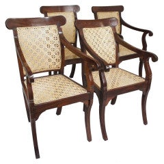 Set of Four Anglo Indian William IV Caned Rosewood Armchairs
