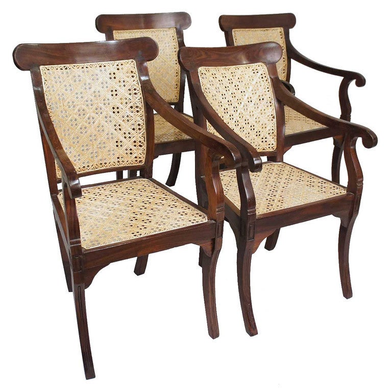 Set of Four Anglo Indian William IV Caned Rosewood Armchairs For Sale