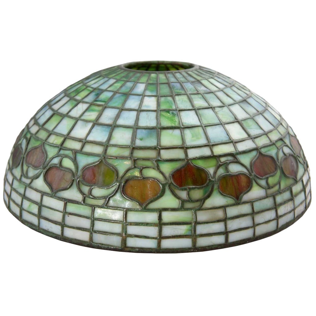 American Tiffany Studios Green Shade Leaded Glass Acorn Lamp Shade For Sale
