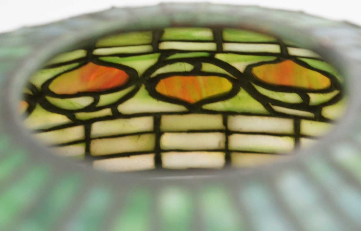 Art Nouveau American Tiffany Studios Green Shade Leaded Glass Acorn Lamp Shade For Sale