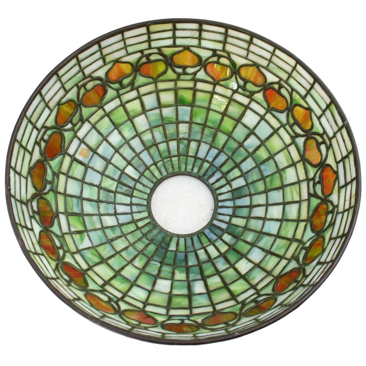 Stained Glass American Tiffany Studios Green Shade Leaded Glass Acorn Lamp Shade For Sale