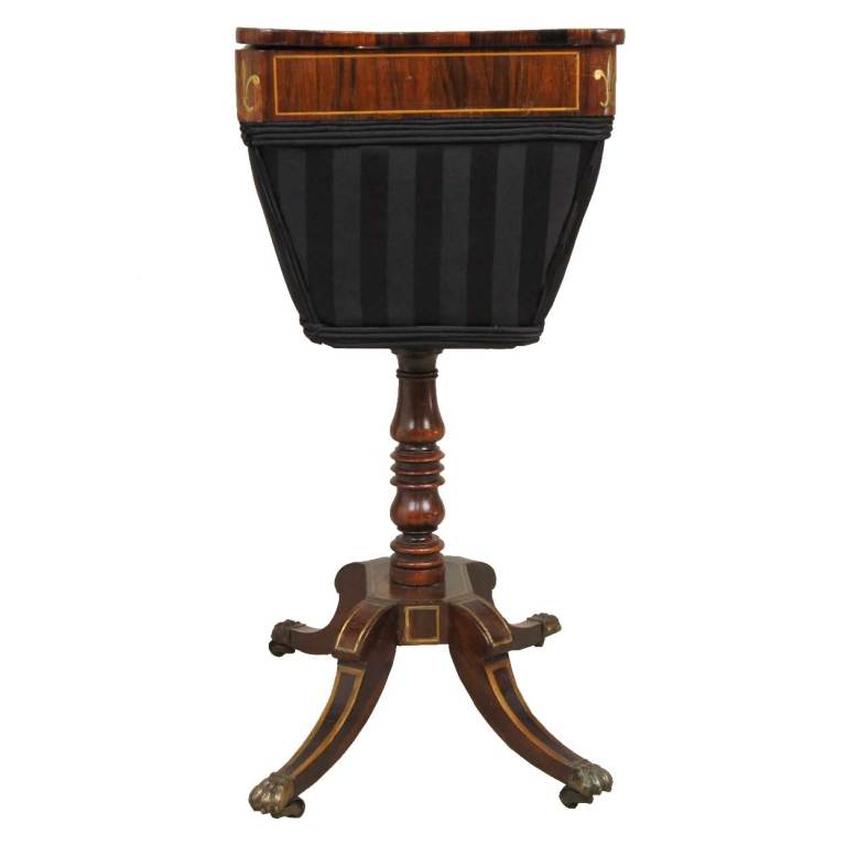 19th Century English Regency Inlaid Rosewood Pedestal Sewing Table