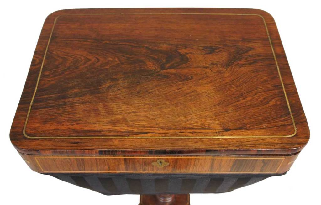 English Regency Inlaid Rosewood Pedestal Sewing Table 1