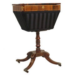 Antique English Regency Inlaid Rosewood Pedestal Sewing Table