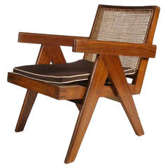 Retro Pierre Jeanneret Caned Teak Easy Armchair from Chandigarh, India