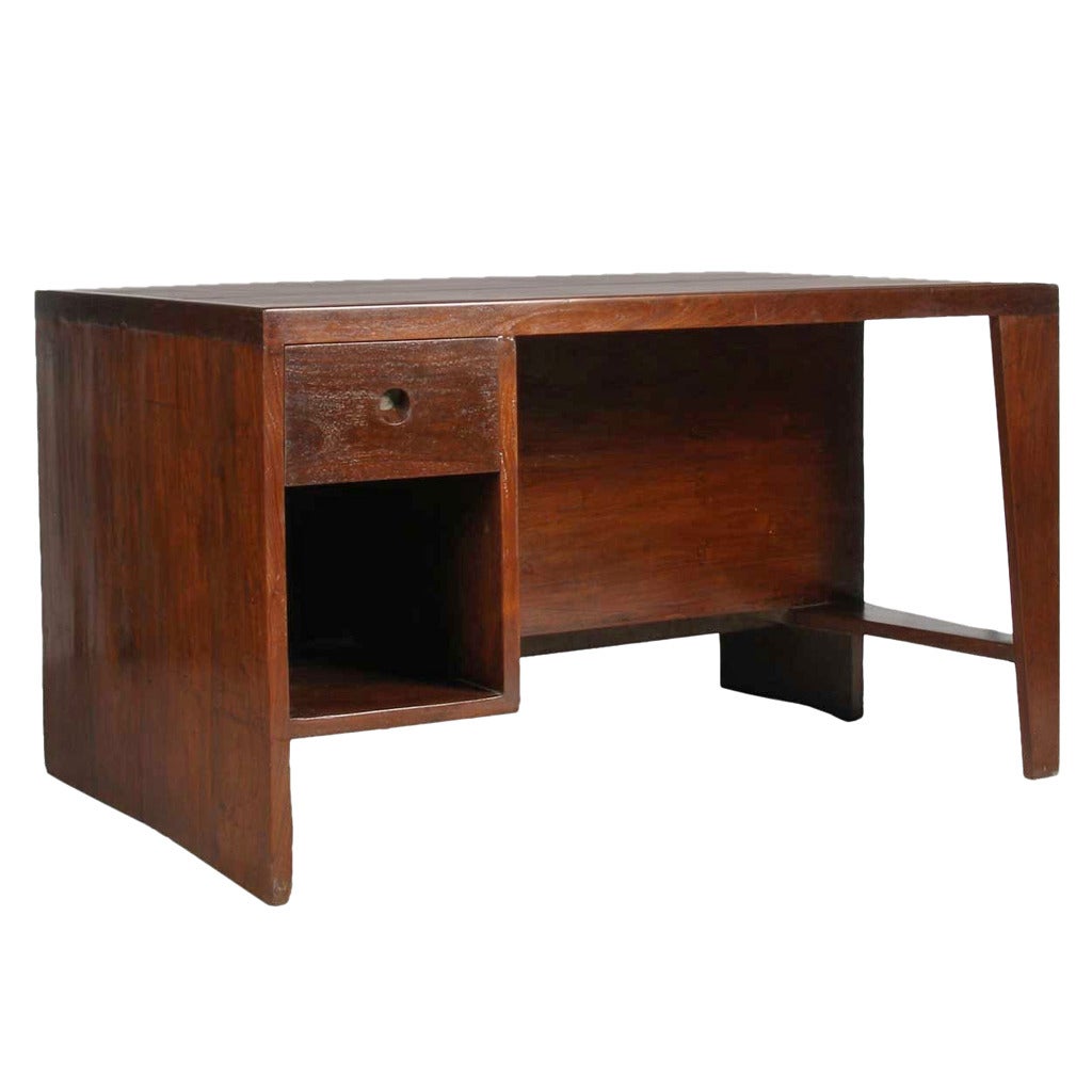 Pierre Jeanneret Teak Kneehole Desk from Chandigarh, India