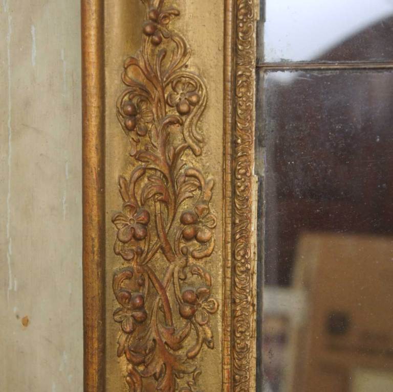 French Louis XVI Style Pine & Gesso Boiserie Trumeau Mirror For Sale 1