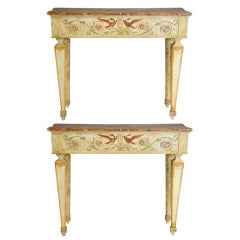Pair Italian Style Neoclassical Painted Console Pier Tables