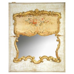 French Louis XV Style Gilt and Painted Boiserie Trumeau Mirror