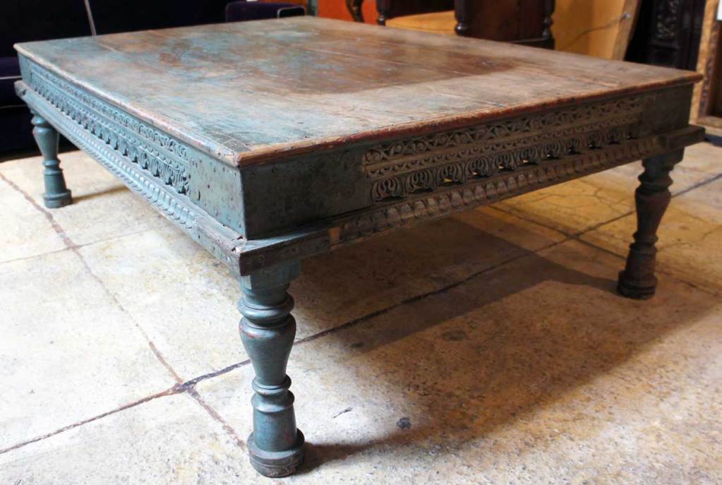 19th Century Indian Painted Teak Takhat Low Table