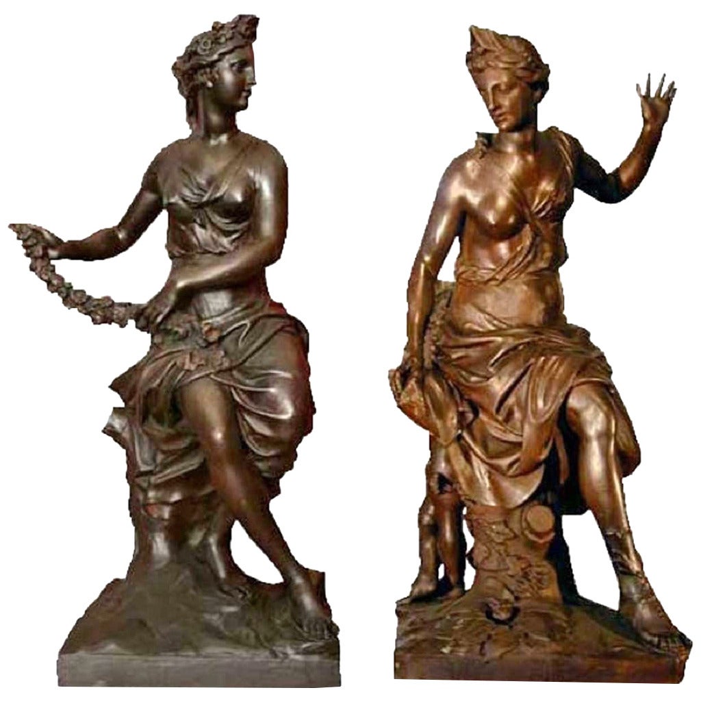 After Antoine Coysevox, Important Pair of Cast Iron Statues For Sale